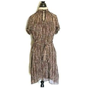 Mossimo Brown Shift Dress Size Medium Womens Sheer Short Sleeve Lined Keyhole